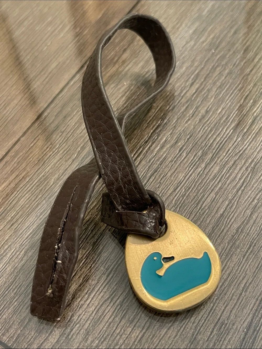 Vintage Antique Brass Dooney & Bourke Hangtag with Turquoise - Teal Duck